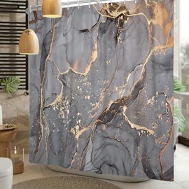 Xiaoterna Marble Shower Curtain Modern Abstract Grey Gold Marble Bathroom Curtain Grey Golden Splash Textile Waterproof Shower Curtain Machine Washable Waterproof Fabric 150 x 180 cm