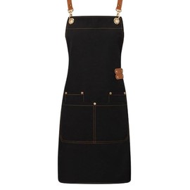 Yumiclub Adjustable Bib Apron Waterdrop Resistant with 2 Pockets Cooking Kitchen Aprons for Women Men Chef, Cooking Cream Apron (Black)