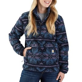 Carhartt Women's Loose Fit Fleece Pullover, Navy Fairisle, Medium