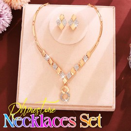 Zoestar Rhinestone Bridal Jewelry Set Forever Necklace and Earring Sets Dressy Prom Jewelry Set for Women (Gold)
