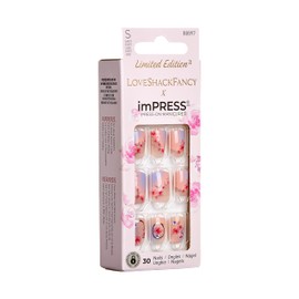 KISS LoveShackFancy x imPRESS Press-On Manicure Limited Edition, Style "Sunkissed Peach" Short Square Pink Press-On Nails, Includes Prep Pad, Mini Nail File, Cuticle Stick, & 30 Fake Nails