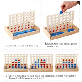 ZUNIPLEX Wooden 4 in a Row Game,Four Wins Classic,4 Wins Travelling Game,Educational toy for children,Strategy game for children from 3 4 5 6 7 8