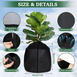 alouweekuky Pack of 2 Thermal Pot Protectors for Plants, 45 x 50 cm Pot Protection Plants Winter with Zip and Drawstring, Potted Plants Protective Bag for Potted Plants, Shrubs, Trees