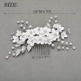 Unsutuo Flower Bride Wedding Hair Comb Silver Pearl Bridal Hair Accessories Leaf Hair Piece for Women and Girls