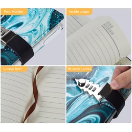 ARRLSDB A5 Creative Password Lock Diary, PU Leather Journal with Combination Lock Password Notebook Locking Personal Diary (Style 6)