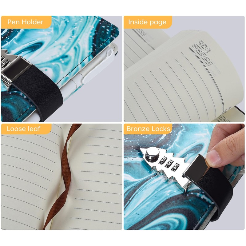 ARRLSDB A5 Creative Password Lock Diary, PU Leather Journal with