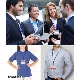 fiveAstar A008 ID Card Holder Set, Neck Strap, Hanging Name Badges, Events, Employee Passes, Business Cards, Staff ID Cases, Neck ID Holders, Exhibitions, Waterproof, Horizontal Orientation, Comes in 4 Colors
