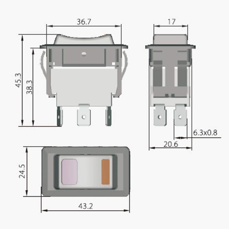 KEDU HY60B 125/250V 20/15A 6 Pins Rocker Switch ON-Off-ON Push