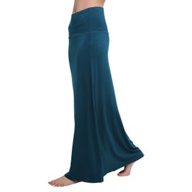 Urban CoCo Women's Stylish Spandex Comfy Fold-Over Flare Long Maxi Skirt (L, Steel Blue)
