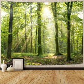 Lunerfex Tyndall Effect Forest Tapestry, Nature Tapestry Sunlight Streaming Through Trees Tapestry Wall Hanging for Bedroom and Living Room Decor Nature Tree 36×48 Inches