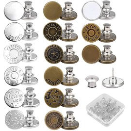 15 Pack Button Pins for Jeans No Sew with Plastic Storage Case,H HOME-MART No Tools Instant Buttons,Fashion Jean Button Replacement Detachable Instant Buttons Jean Button Easy to Use