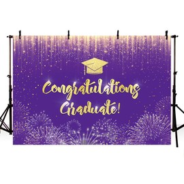 AIBIIN Graduation Backdrop Purple and Gold 2025 Graduation Party Decorations Decor Congratulations Grad Banner Congratulations Graduate Photography Background Decor, 7 x 5 ft