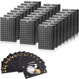 Zubebe 24 Decks Waterproof Playing Cards Plastic Black Gold Waterproof Poker Cards Luxury Playing Cards for Adults, Washable, Use for Party and Game