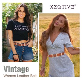 XZQTIVE Women Leather Belt Ladies Vintage Western Belt Retro Cowgirl Leather Belt Black Waist Belt for Pants Jeans Dresses