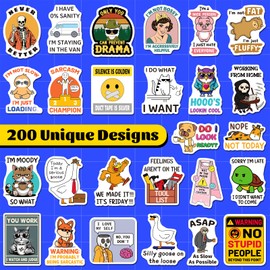 YTSQLER 200 PCS Funny Stickers for Adults Men Women, Funny Meme Quote Stickers for Hard Hat Water Bottle Bumper Laptop, Waterproof Humor Decals for Work