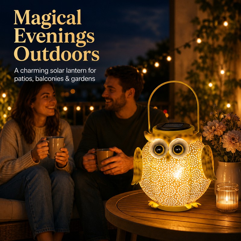 Solar Hanging Owl Lantern – IP44 Waterproof Metal Garden Light