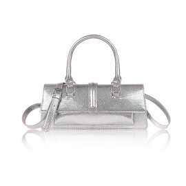 Small Metallic Crossbody Bag Y2K Silver Purse Clutch Bag for Women Cute Top Handle Purse Satchel shoulder Bag