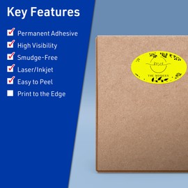 Avery Printable Oval Labels with Sure Feed Technology, 4-1/4" x 2-1/2", Neon Yellow Labels, Laser/Inkjet, 480 Total, Great for Packaging Labels and Candle Labels