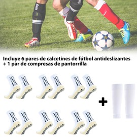HomeChi Calcetines de Fútbol - Paquete de 6 Pares de Calcetines de Compresión Antideslizantes con 1 Par de Mangas para Piernas - Calcetines Deportivos Acolchados para Hombre con Compresión en el Arco