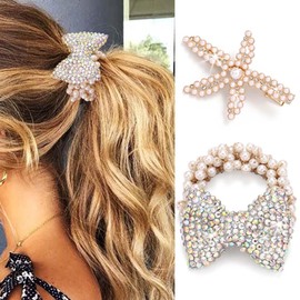 Fashey Starfish Hair Tie Pearl Ponytail Holders Elastic Hair Bands Pearls Hair Accessories for Women and Girls（Pack of 2） (Type B)