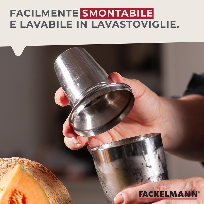 Fackelmann Miscelatore Shaker in Acciaio Inossidabile, Argento, Capacità 400ml