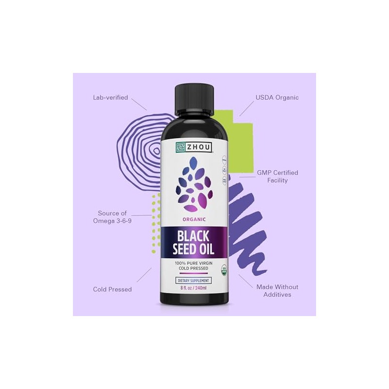 Zhou - Aceite de Semilla Negra Orgánico 100% Puro Prensado