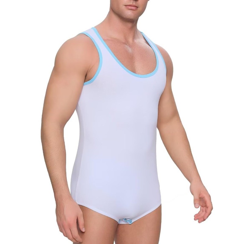 Landofgenie Men's Sleeveless Vest Bodysuit One-Piece Pyjamas Cotton Onesie Romper