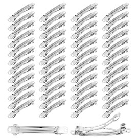 50 Pcs Blank Silver Metal DIY Barrettes 2.4 Inch Simple Plain Blank Barrettes Snap DIY Craft French Barrettes Hair Clips Pins for Women Girls Hair Accessories