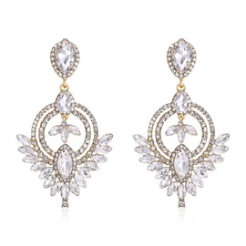 EVER FAITH Earrings Wedding Austrian Crystal Drop Rhinestone Art Deco Chandelier Earrings for Women Iridescent AB Gold Tone, Crystal, No Gemstone