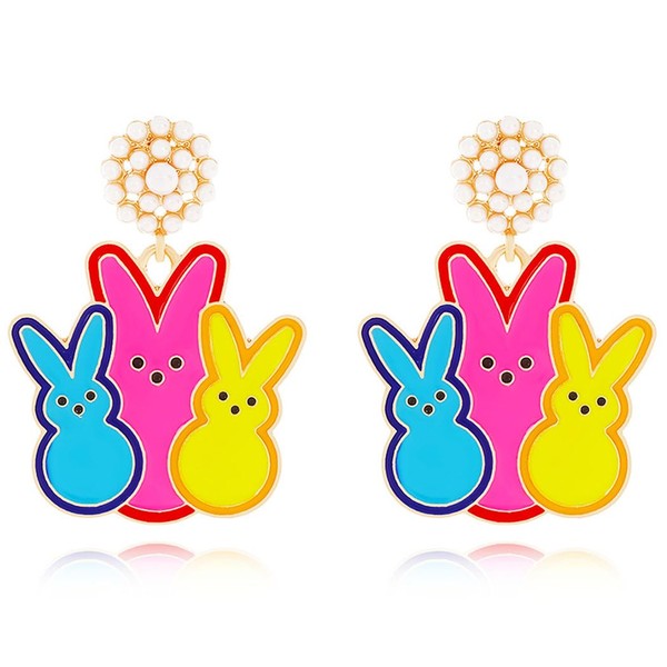 Aksod Easter Earrings Colorful Rabbit Bunny Egg Earrings Dangle Funny