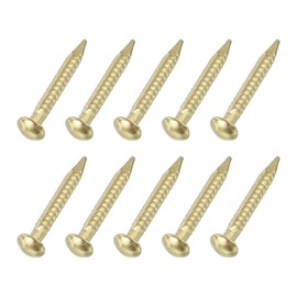 sourcing map 100Pcs Small Hardware Nails, 1.2 x 10mm Brass Round Head Nail Common Finishing Nail for Household Woodworking Picture Hanging DIY Projects, Gold