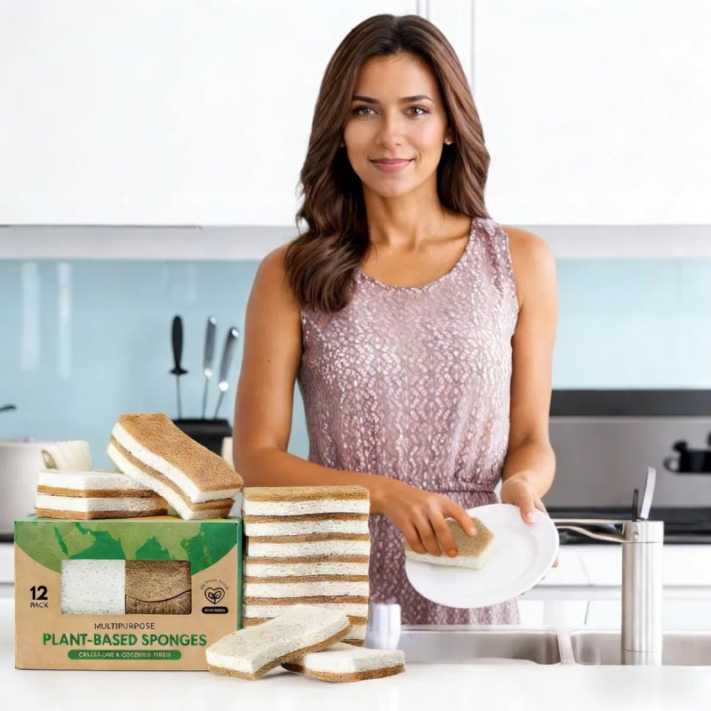 12 Pcs Esponjas Cocina Celulosa Y Coco Beige Sin Rayar
