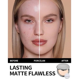 Pressed Mineral Powder Foundation,4-in-1 Matte Setting Powder with Concealer&Finishing Powder Makeup SPF 35,Color Correcting Medium to Full Flawless Coverage Foundation, Waterproof Long Lasting,Ivory