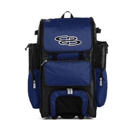 Boombah Rolling Superpack Baseball/Softball Gear Bag - 23-1/2" x 13-1/2" x 9-1/2" - BRSP2C23 Black/Royal - Telescopic Handle - Holds 4 Bats - Wheeled Version