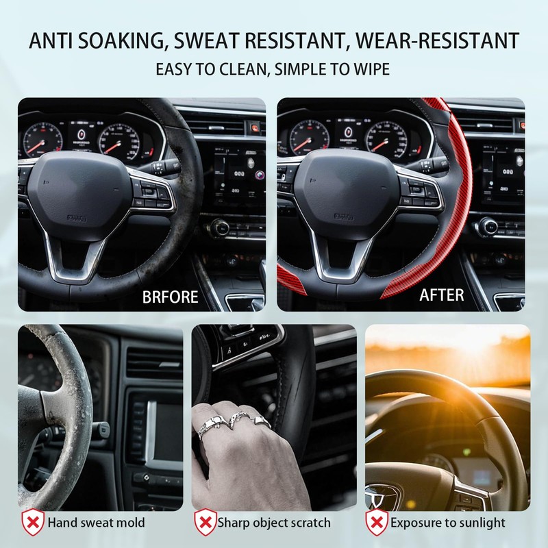 Steering Wheel Covers, Carbon Fiber Anti-Skid Clip on Car Steering