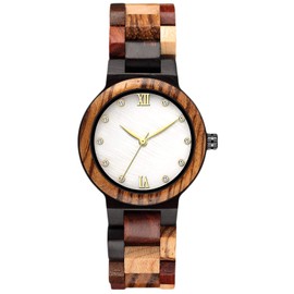 RORIOS Women Wood Watches Colorful Wooden Watches Natural Casual Wirst Watches Fashion Rhinestone Watches for Ladies Female