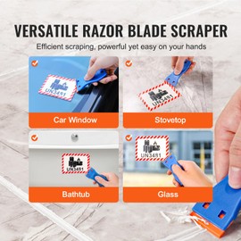 Happybuy Plastic Razor Blade Scraper,2PCS Scraper Tool, 120PCS Plastic Blades, Cleaning Scraper Remover for Stickers, Decals, Adhesive, Labels, Paint from Glass, Car, Window, Caulk, No Scratches, Blue