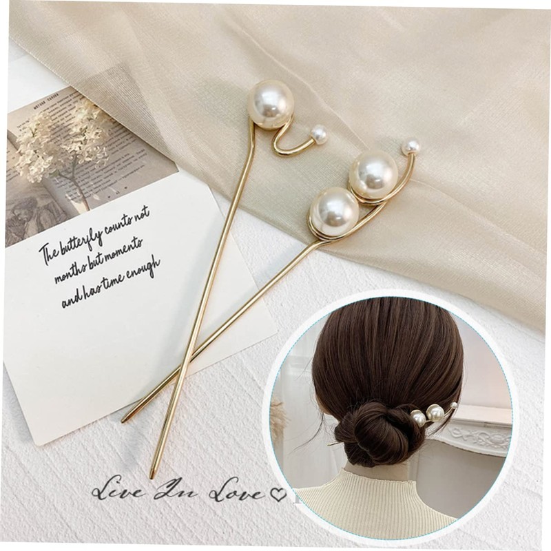 PACKOVE 2pcs Pearl Hair Chopsticks Elegant Womens Hair Stick Accessories