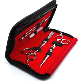 Saaqaans MSS-02 Professional Hair Cutting Scissors Set - Package includes Barber Scissor, Thinning Shear, Straight Razor, 10 x Double Edge Blades & Hair Comb in Stylish Scissors Case (Silver USA)