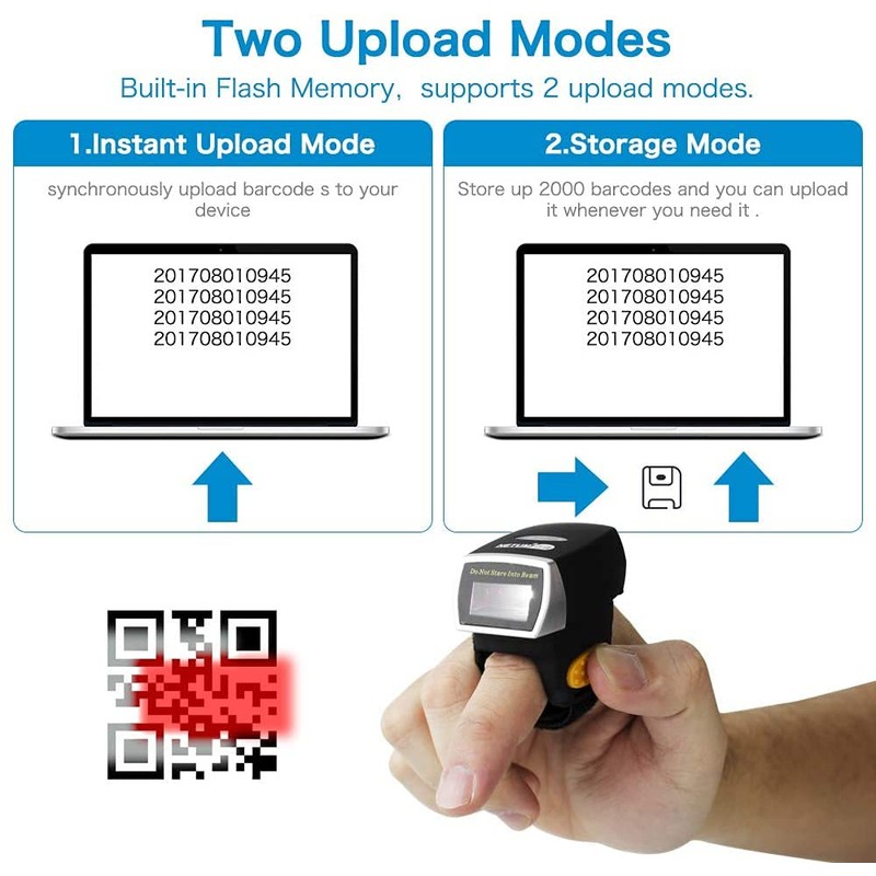 NetumScan Bluetooth Ring 1D 2D QR Barcode Scanner, Portable Mini