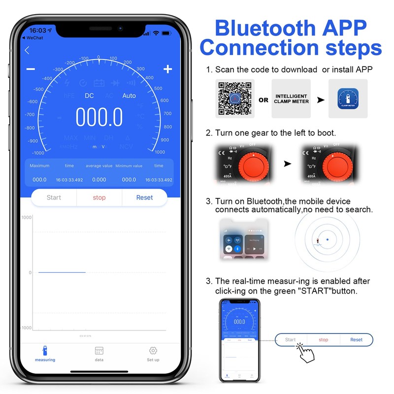 AIOMEST Current Clamp, Current Meter AC/DC Current: 0-1000A, 570T-APP Current