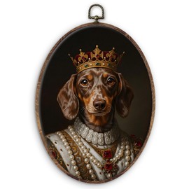DILSJ Dachshund Renaissance Style Oval Wall Art Decor, Dachshund Doxie Gifts Canvas Wall Art Framed, Weiner Dog Gifts, King Dog Hanging Decorations for Home Bedroom Living Room Decor, 11x8.5 Inch