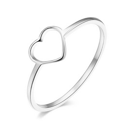Moplusea Stainless Steel Simple Cute Love Heart Classical Plain Stacking Band Statement Wedding Promise Ring For Women (Silver, 7)