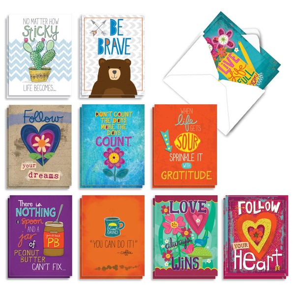 The Best Card Company - 20 All Occasion Note Cards (4 x 5.12 Inch) - Greeted Boxed Set (10 Designs, 2 Each) - Encouraging Words AM7165FRG-B2x10