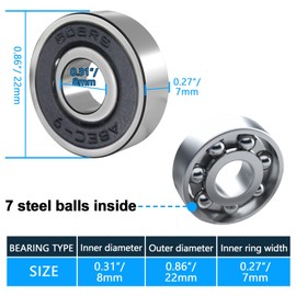 High-Performance Frictionless Ball Bearings - Set of 10, Colorful Miniature Metal Bearings, 608RS, Double Shielded Bearings (BLACK)