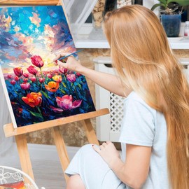 BOWETILE Flowers Paint by Numbers for Adults with Framed Canvas&Wooden Easel,Scenery Painting by Numbers Kit for Adults Beginners Canvas Kit,DIY Acrylic Pigment Drawing Paintwork for Home Decor20x30cm