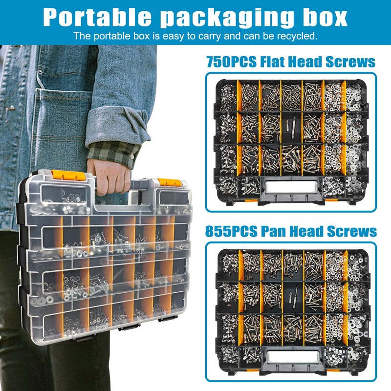 1609 PCS Machine Screws Assortment Kit, 304 Stainless Steel Nuts