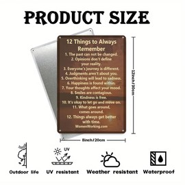 12 Things To Always Remember Funny Metal Sign,The Past Can Not Be Changed Motivational Wall Art Creative Tin Sign for Home Farmhouse Bar Cafe Pub Garage Man Cave Room 12 x 8 Inch