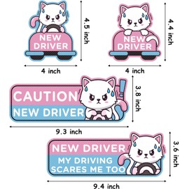 W1cwey 4pcs Cartoon Cat Student Driver Car Magnet, Cute New Driver Sign for Car Cartoon Reflective Student Driver Car Magnet Sticker Gift for Teen Reusable Car Bumper Safety Sign(Nervous Cat Patterns)