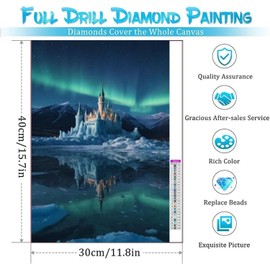 joonnair 30 x 40 cm 5D Diamond Painting Adult DIY Diamond Painting, Aurora Castle, Landscape Diamond Painting, Diamond Painting from Ice and Snow, Diamond Painting by the Lake, for Home Wall Decor